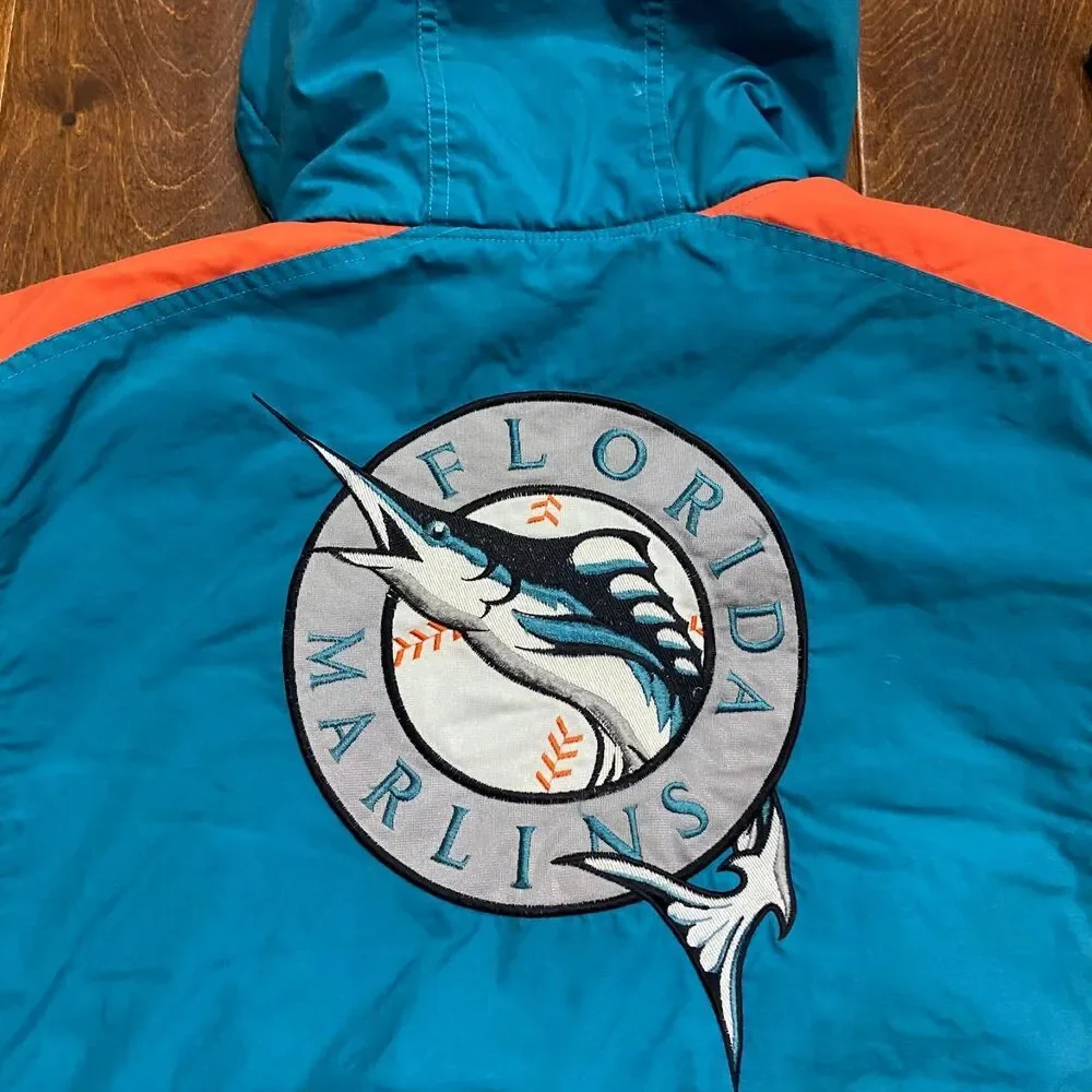 Apex One Vintage MLB Florida Marlins Nylon Teal Orange Jacket Men's Size Large